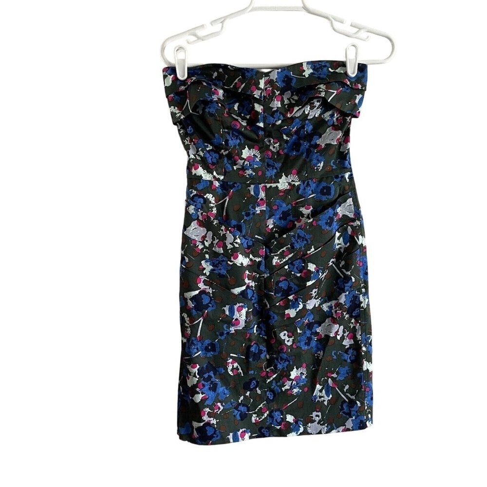 Rachel Rachel Roy Women SZ 2 Loden Green Floral Print Strapless Pocketed Dress